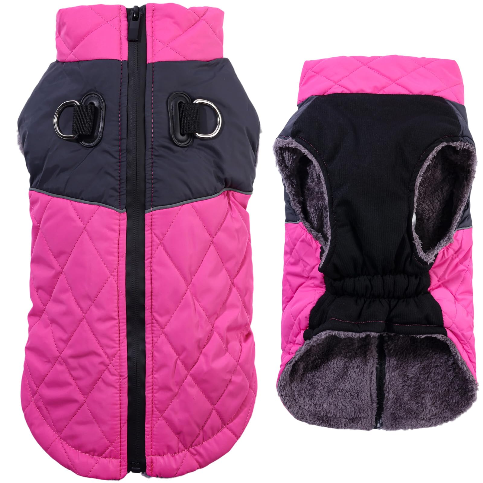 Winter Dog Coats for Small Dogs,Puppy Jacket with Harness,Pink M
