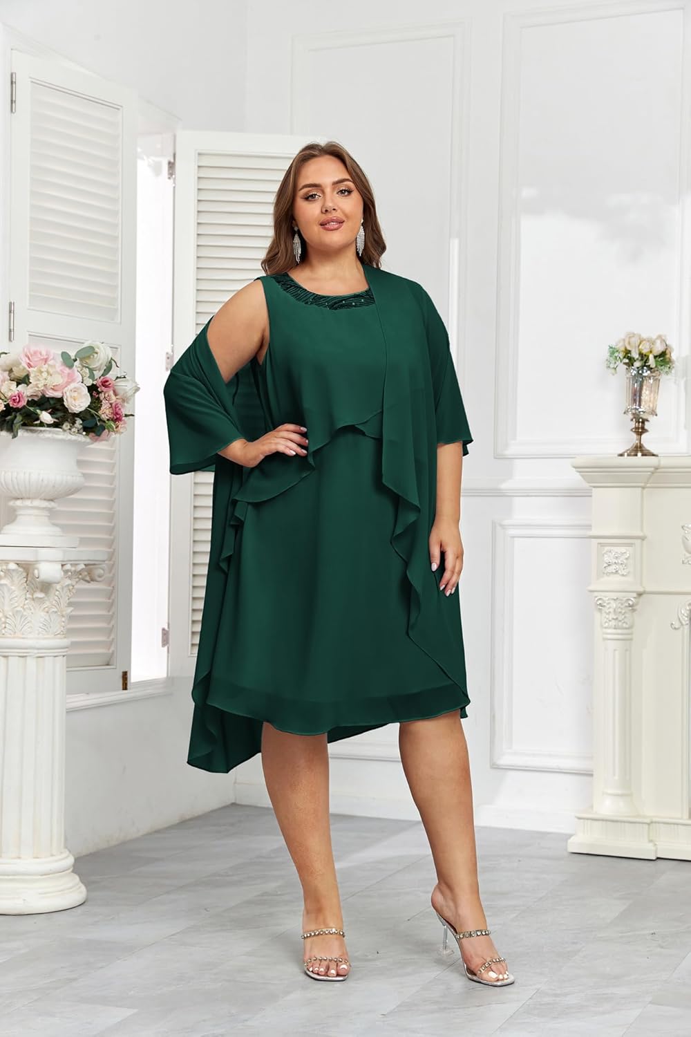 Hanna Nikole Womens Plus Size Dress with Jacket 2 Piece Wedding Guest Dresses Flowy Mother of The Bride Dress - Image 5