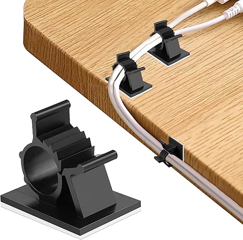 Xuuza 50 clips de cable con pestaña de bloqueo, organizador de cables adhesivo, guía de gestión de cables para computadora, escritorio, computadora,
