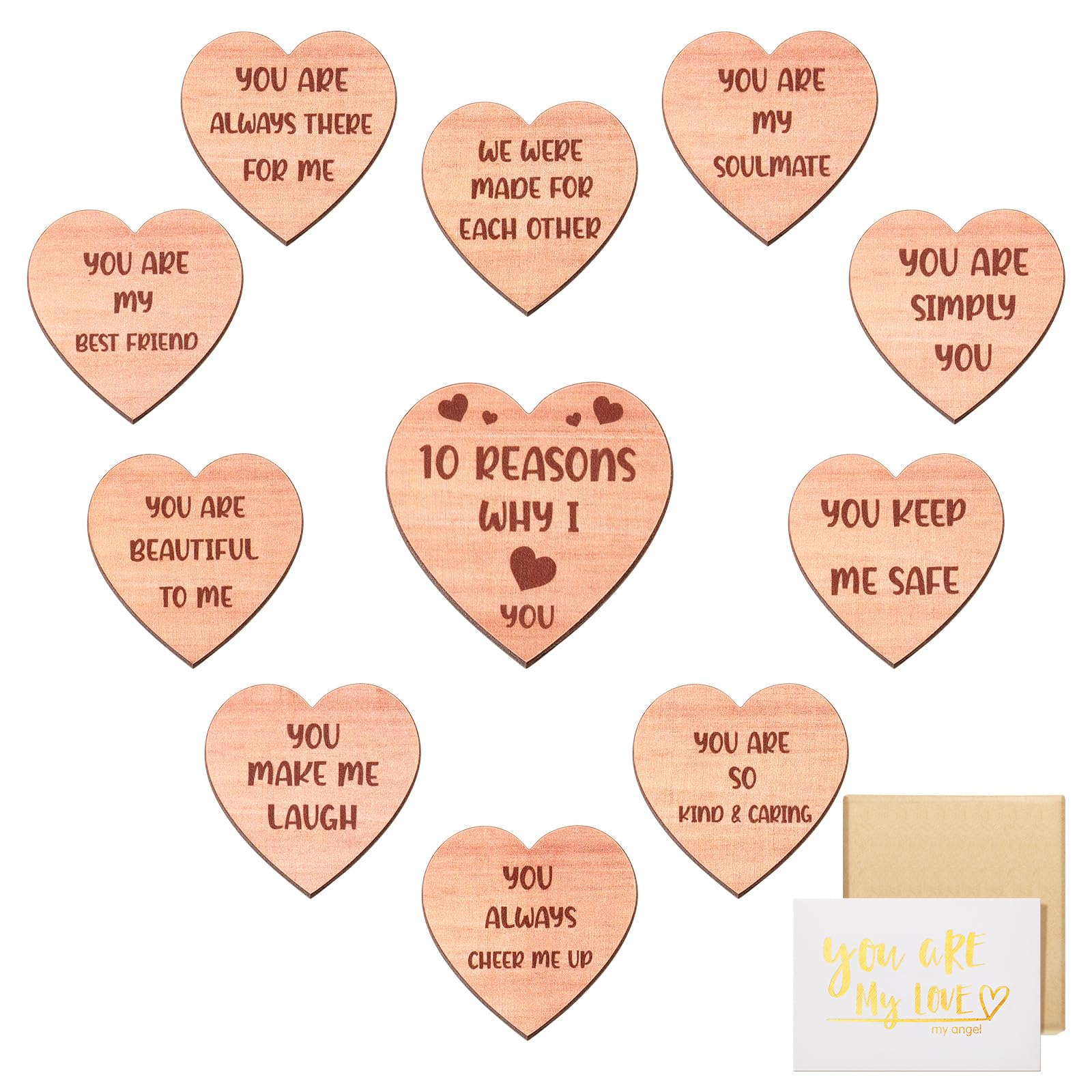 Queekay 10 Reasons Why I Love You Hearts Wooden Set Romantic Love You Gifts for Her Him Elegant Bow Gift Boxes Card for Valentines Wedding Anniversary Birthday Favor