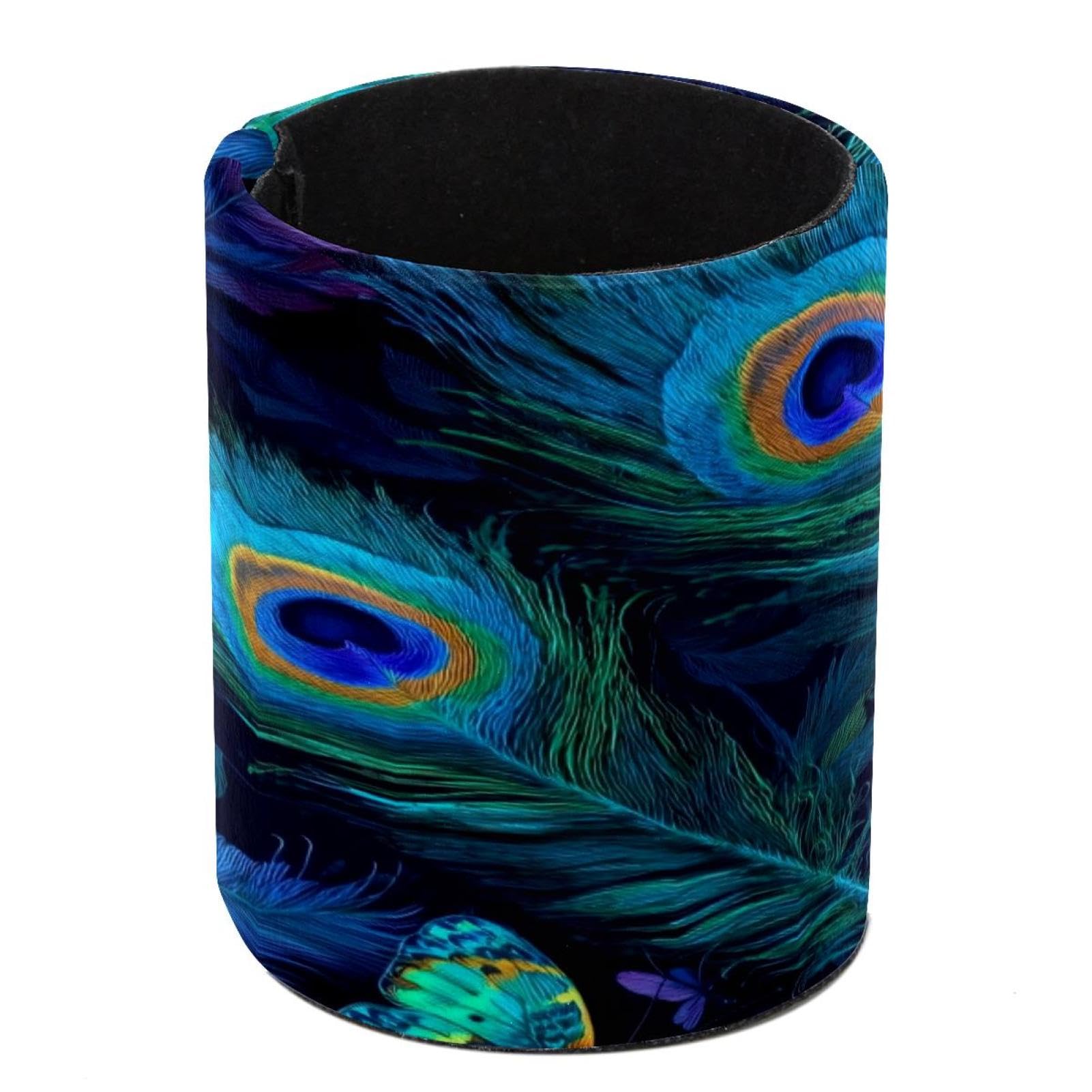 VAPOKF Pen Holder for Desk, Pen Pot Pencil Holders Makeup Brushes Storage Desktop Stationary Supplies Organiser for Home Office - Embroidery Peacock Feather Butterflies
