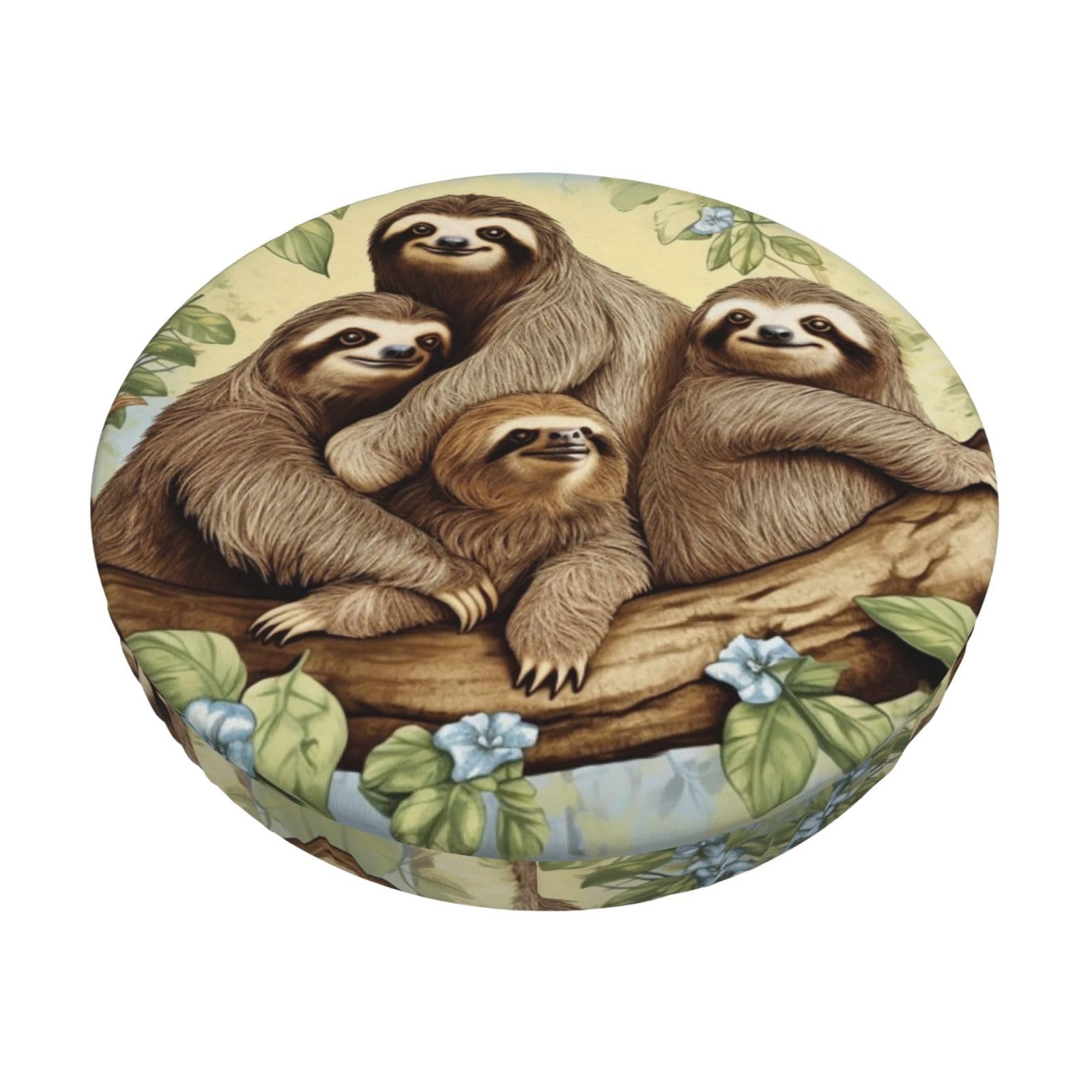 Fodpand Black Sloth Family Stool Covers Round 14 Inch, Stretch Round Bar Stool Seat Covers Washable Dustproof Stool Cushion Slipcover Soft Velvet Bar Chair Covers With Elastic Band