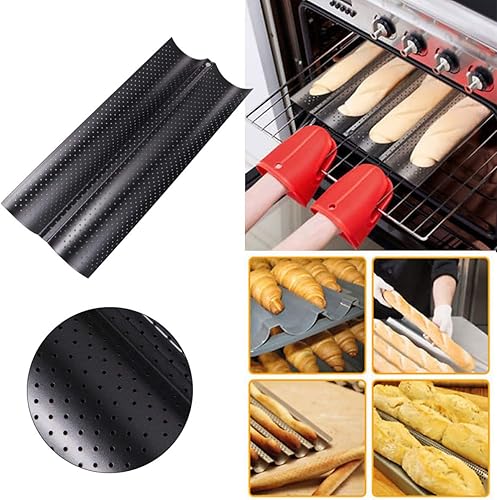 Miniatura 4 de Luxshiny Bandeja de parrilla Bandeja de parrilla antiadherente perforada para pan francés, bandeja para hornear pan francés, sartén para pan, 2