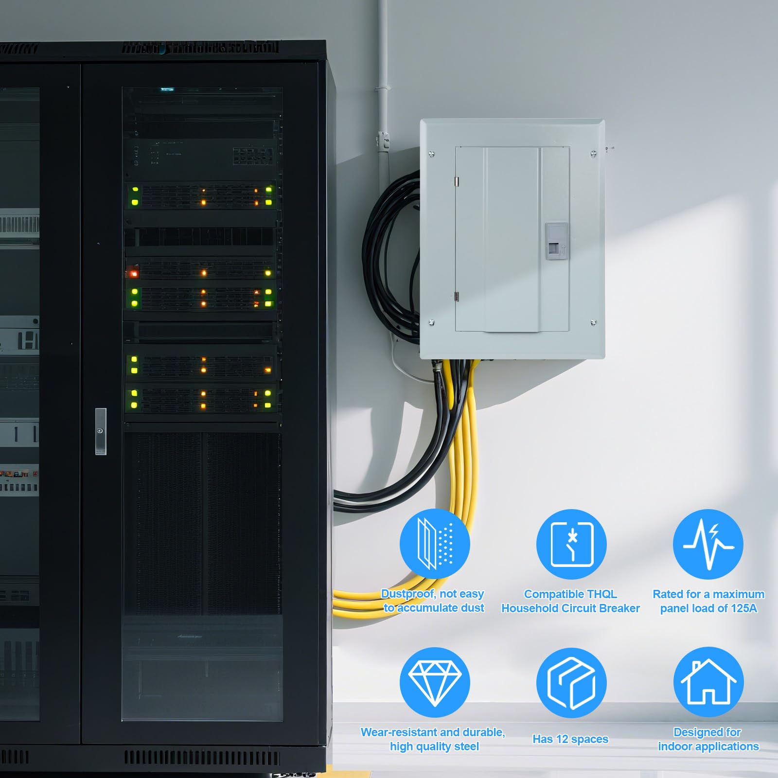 THQL Circuit Breaker Panels, 12-Space, 125A Circuit Breaker Distribution Box, 120V/240V Circuit Breaker Electrical Enclosure,Indoor Main Lug Load Center — Amazon image 2