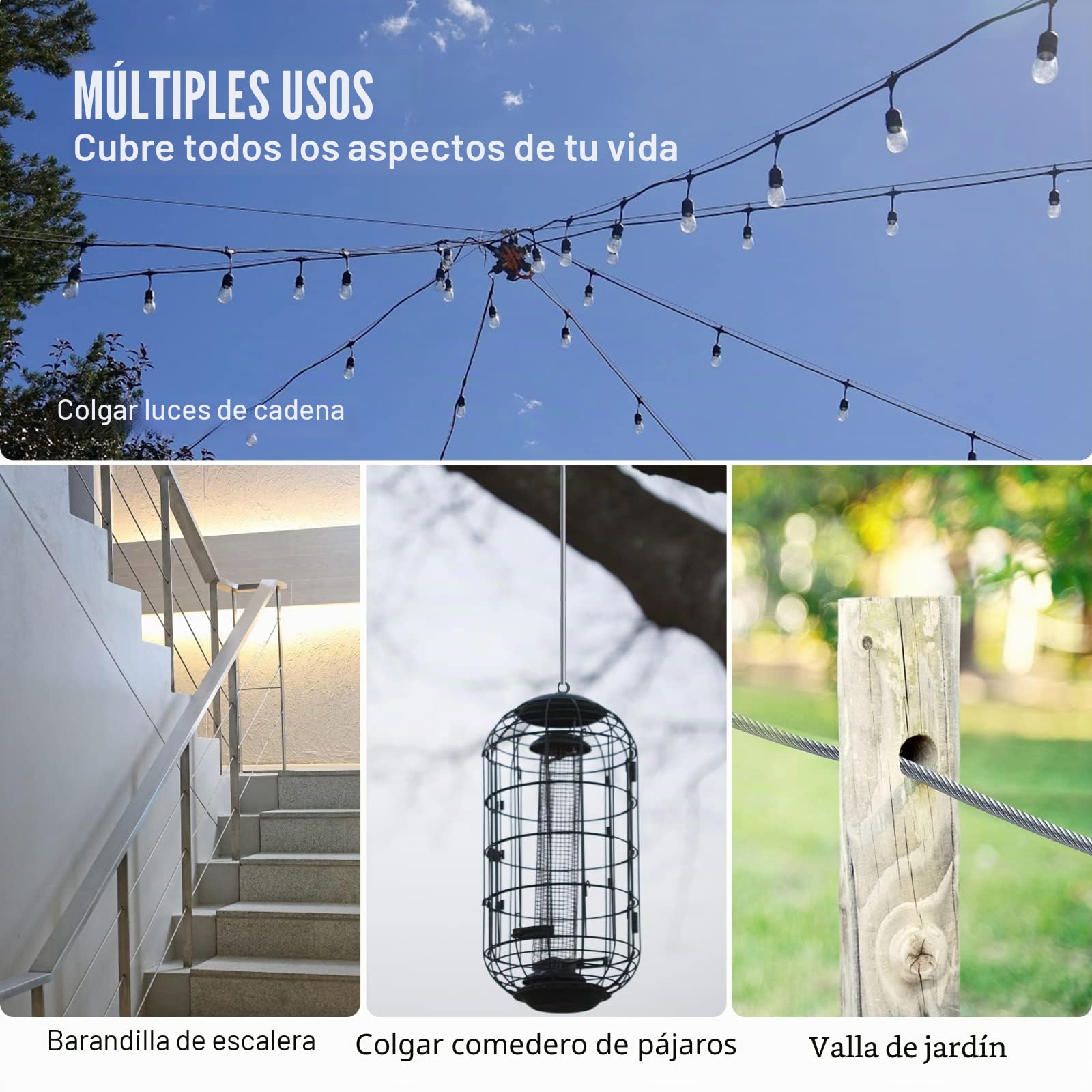 VEVOR Cable Inox 150 m Cable Metálico Acero Inoxidable 4,76 mm Carrete Alambre de Suspensión 7 x 19 hebras Resistencia a Ruptura 1678 kg para Rampas de Escalera Cuerda para Colgar Cadena Luminosa