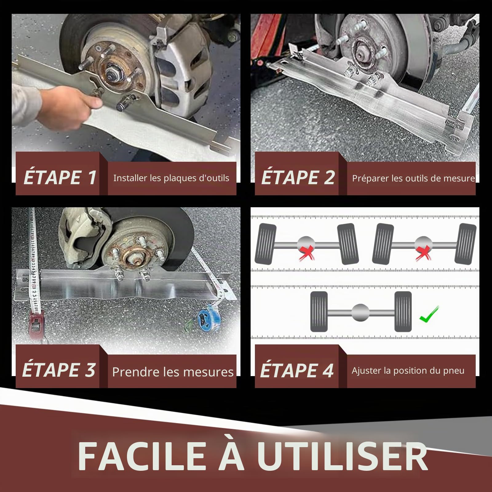 LIROPAU Outil de Parallélisme des Roues Paquet de 2 Plaques d'outils d'alignement des Orteils Robustes, d'outils d'alignement de Roues en Acier Inoxydable pour Voitures, Utilitaires & Camions