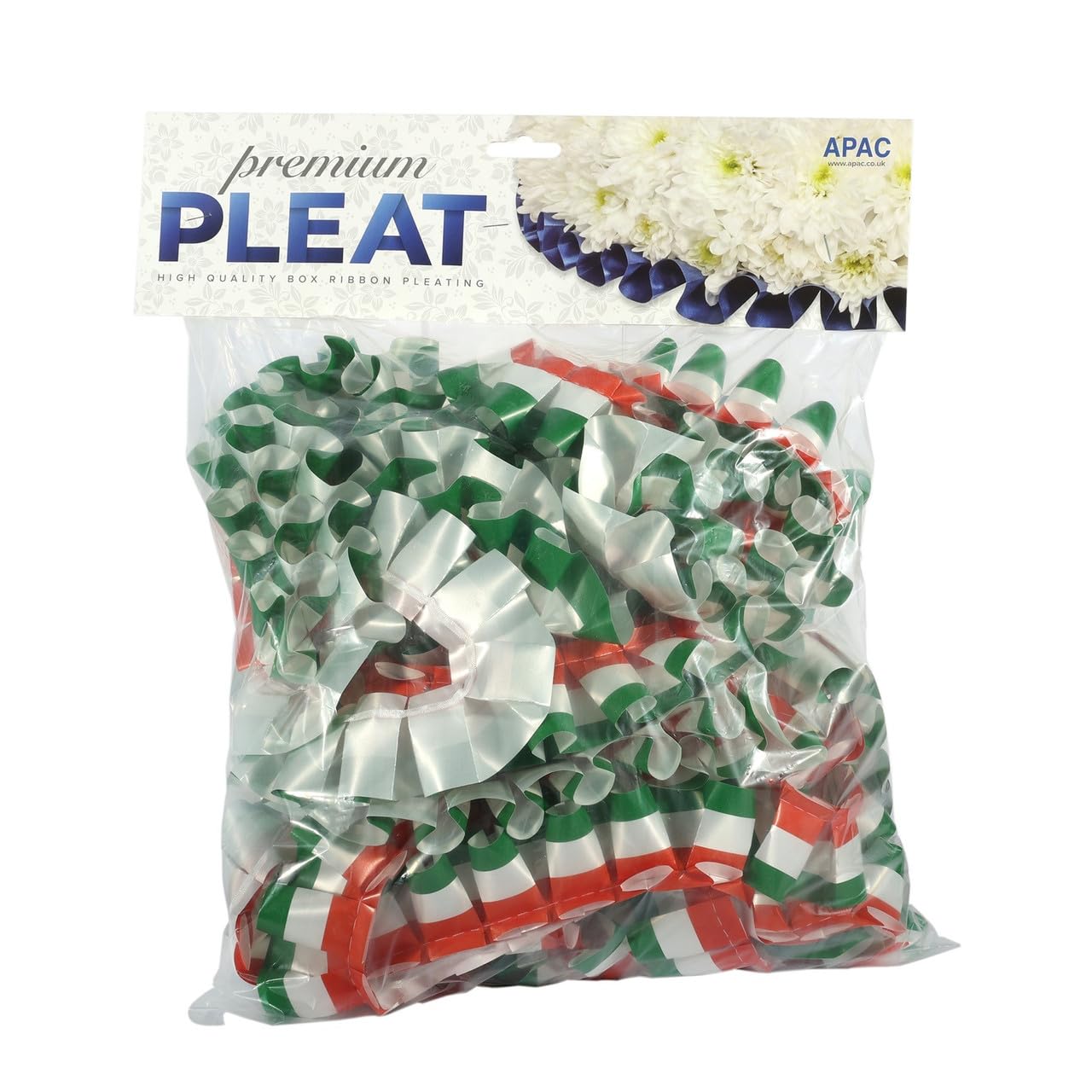 Easy Pleat Tribute Ribbon - Waterproof Poly Ribbon - Pre-Pleated Edging for Floral Tributes, Crafts & Decoration - 10m or 30m Length, 50mm Wide (Tri-Colour, 50mm x 10m)