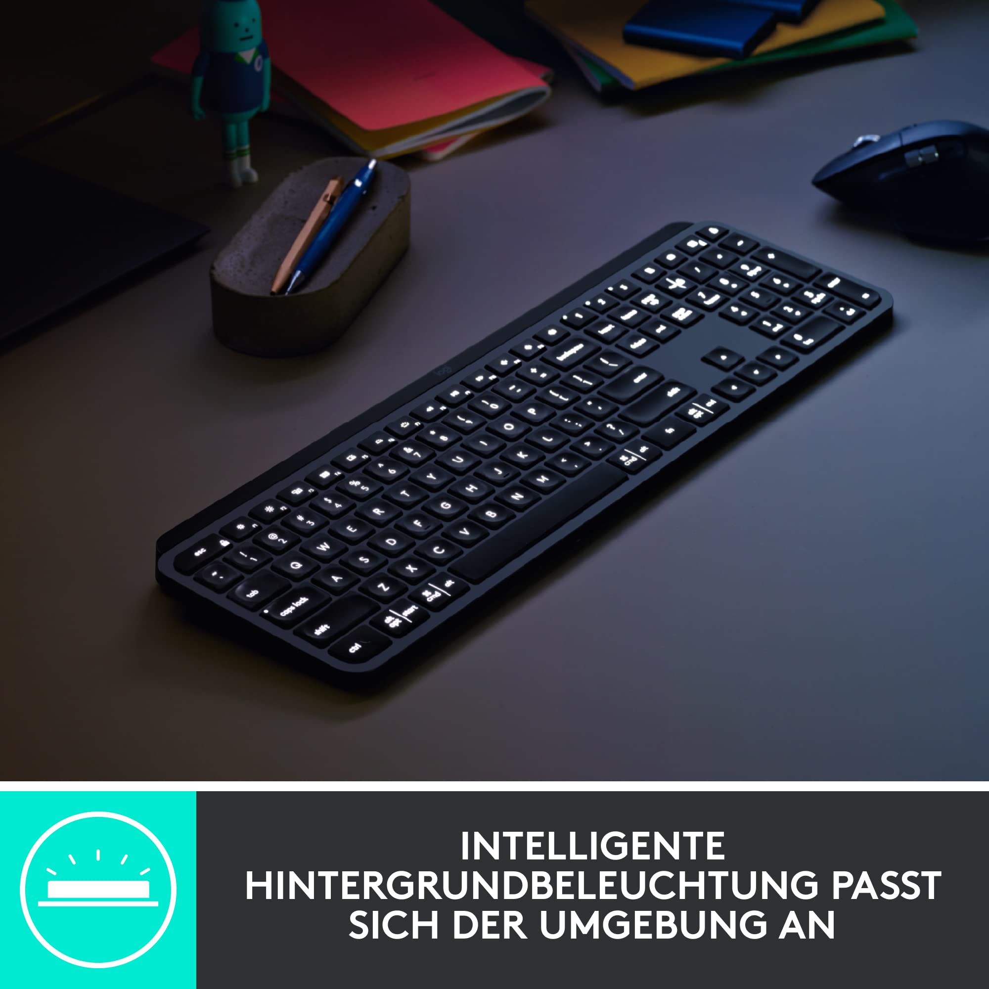 Logitech MX Keys for Business kabellose Tastatur mit Tastenbeleuchtung, leise Tasten Perfect Stroke, Logi Bolt, Bluetooth, wiederaufladbar, Windows/Mac/Chrome/Linux, Deutsches QWERTZ-Layout - Graphit