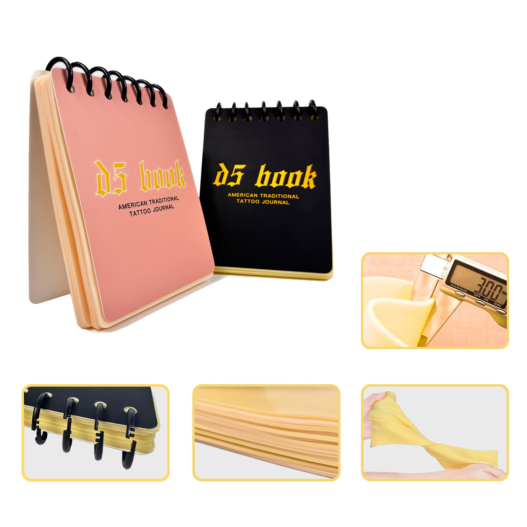 Cuaderno de práctica de tatuajes D5, 7 hojas de material premium de 3 mm, libro original de práctica de tatuajes, crea tu propio diario de entrenamiento de tatuajes, portátil y reutilizable para