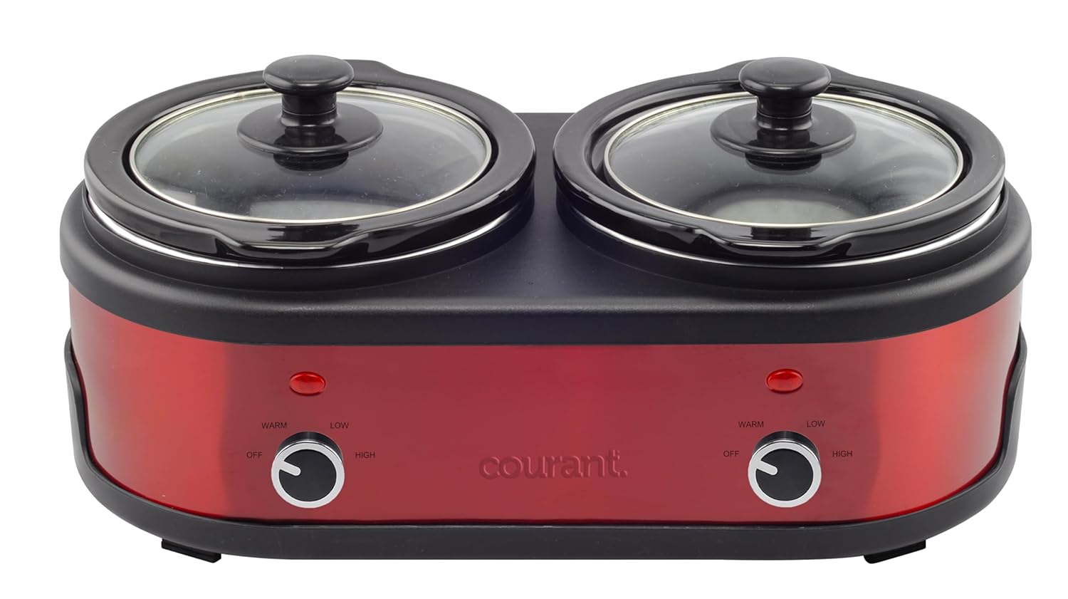 Courant 3 2-Quart Double Slow Cooker 1 6-Qt each w Warm Settings Stainproof Stoneware Pots and Glass Lids