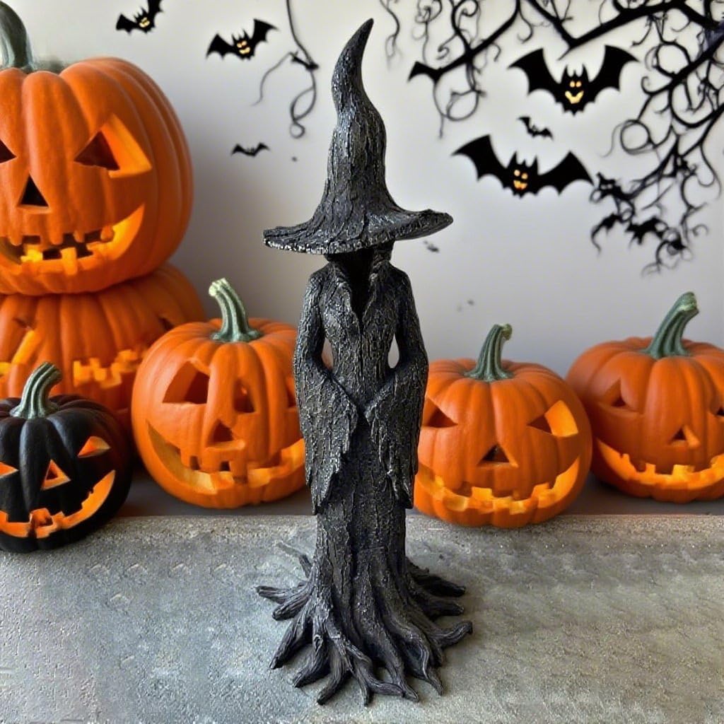 HIAME Halloween Witch Statue, New Resin Hand-Painted Enchanting Witch Figure Statue, Spooky Home Desktop Ornament, Halloween Decorations Indoor Ornament Figurine (Small)