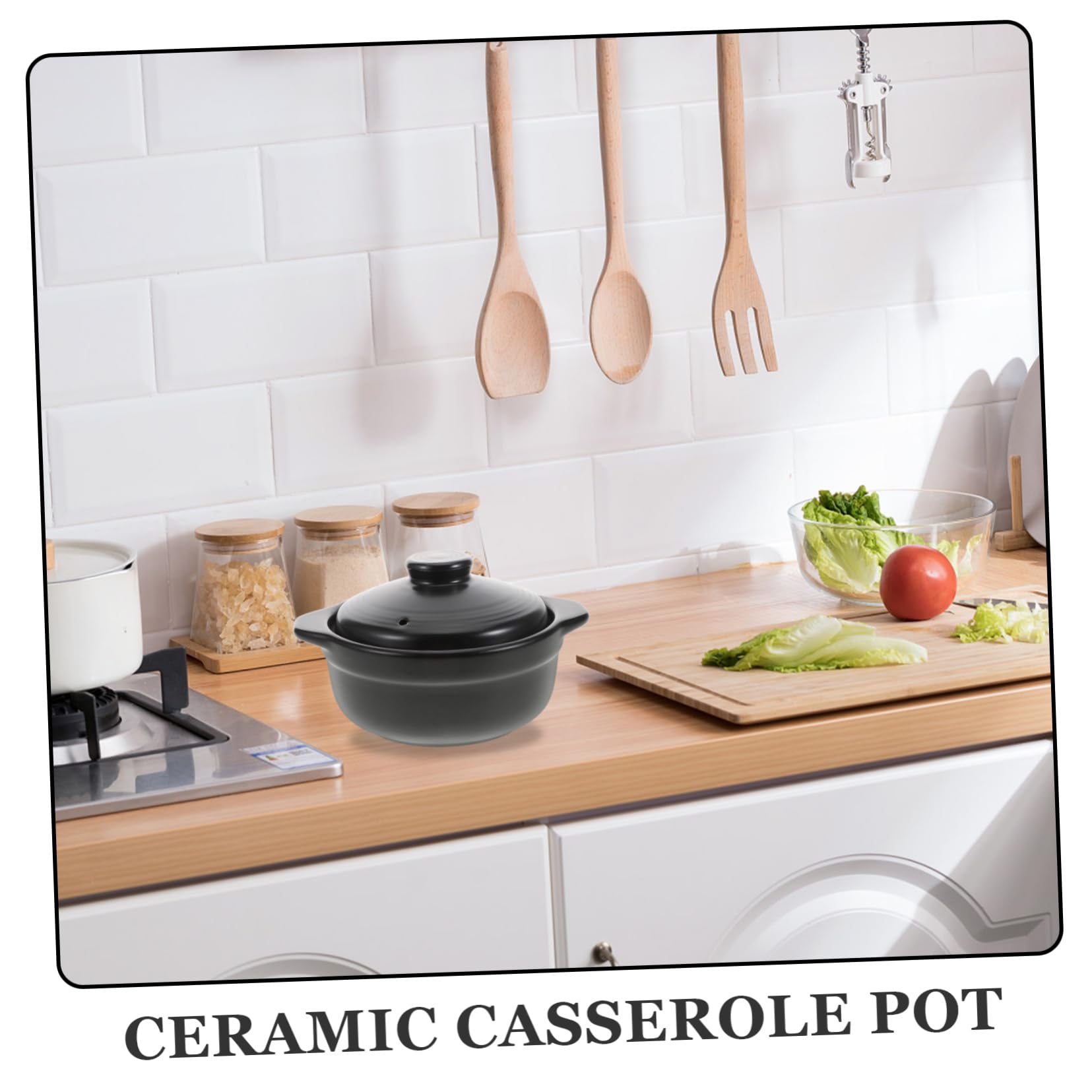 IMIKEYA Pentola in Terracotta Nera Resistente al Calore a Forte Accumulo Termico Doppia Maniglia da 1,26l per Brasare e Preparazioni in Cucina