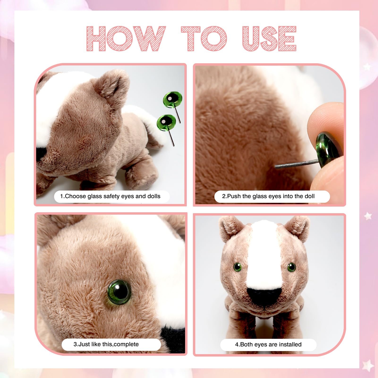 TOAOB 100pcs Green Glass Eyes Kits Craft Eyes 3mm to 12mm for Doll Making Needle Felting Crafts - Image 4
