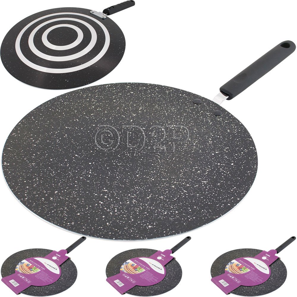 BARGAINS-GALORE New Pancake Fry PAN Non Stick Marble Interior ROTI TAWA Heat CONCAVE DOSA Crepe PARATHA French Toast | Home Kitchen RESTARAUNT Takeaway | Stay Cool Reinforced Handle (30cm)