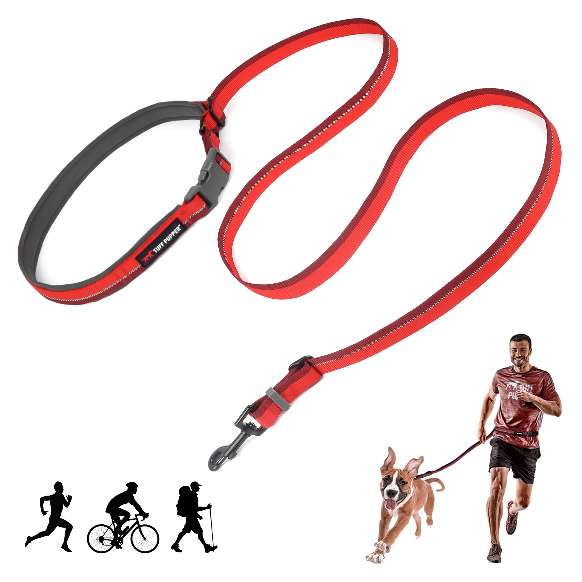 Guinzaglio per cani a lunghezza regolabile, Tuff Pupper, a mani libere | Leggero per correre, fare jogging, camminare | Cintura imbottita (115-180 cm) | Regola la lunghezza da 1 a 2 metri