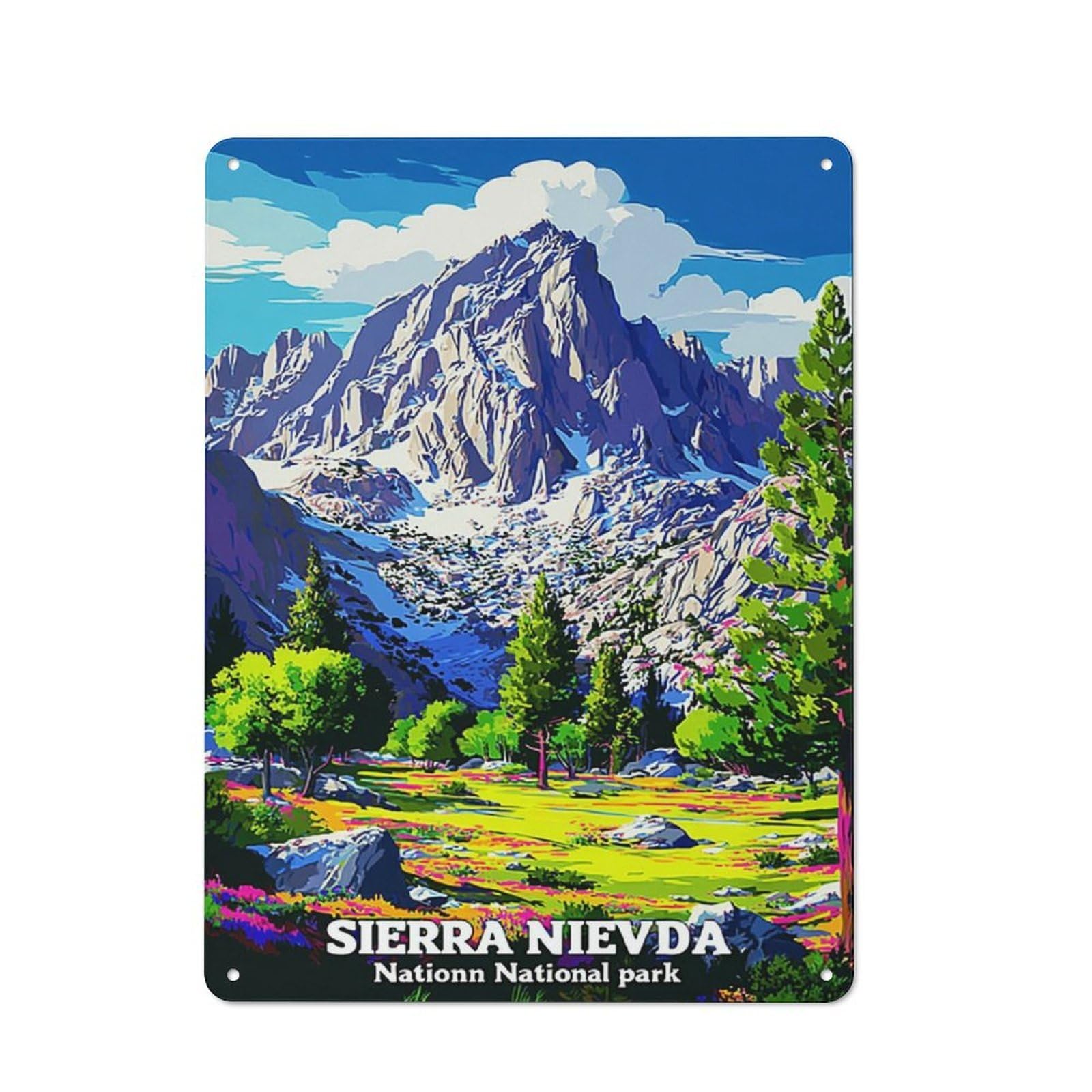 Junmoney Explore Sierra Nevada's Majestic Beauty Retro Metal Sign With Design 40X30cm, Distressed Look Retro Room Decor For Living Room, Hallway, Kitchen Or Cafe