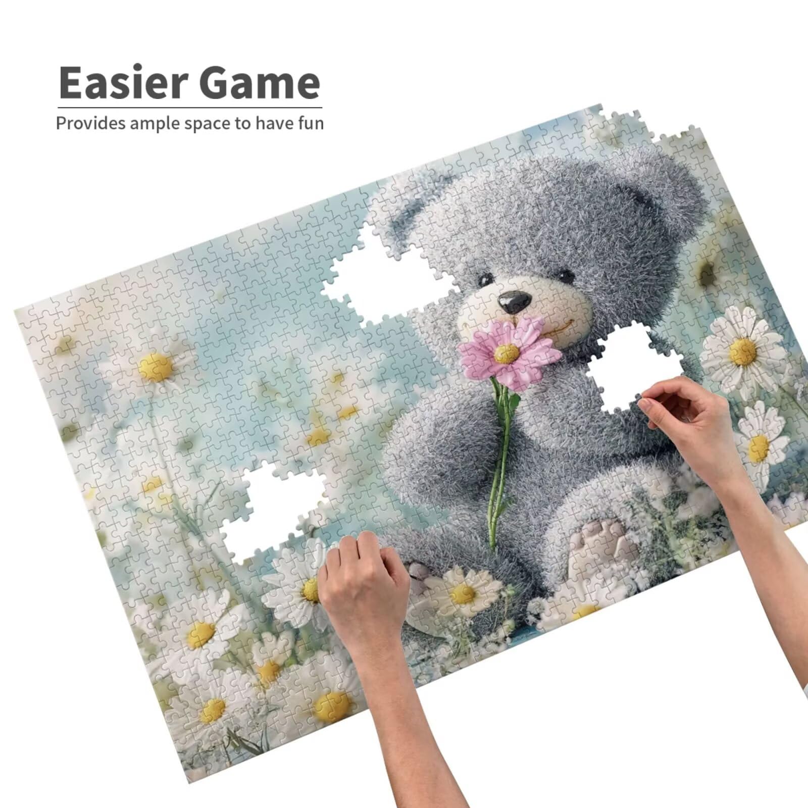 Puzzle 1500 Teile, Puzzle Erwachsene, Holzpuzzle Blume Impossible Jigsaw, Clevere Rätsel, HD Farbe Jigsaw mit Geschenkbox Verpackung for Room Decor, Geschenke für Frauen Kleiner Bär 87x57cm p-1820