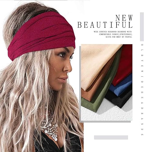 Miniatura 6 de Olbye Diademas anchas para mujer, turbante anudadas, elásticas, antideslizantes, para yoga, entrenamiento, bandas para la cabeza, bandas para el