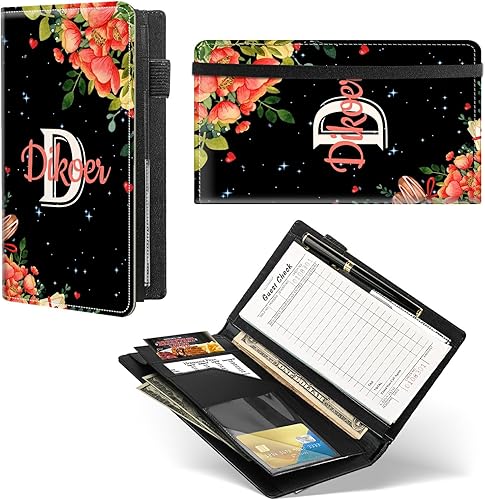 Miniatura 8 de Dikoer Libro de mesera color morado oscuro para camarera, lindo libro de camarera con bolsillo para dinero y cremallera, libro de cheques de