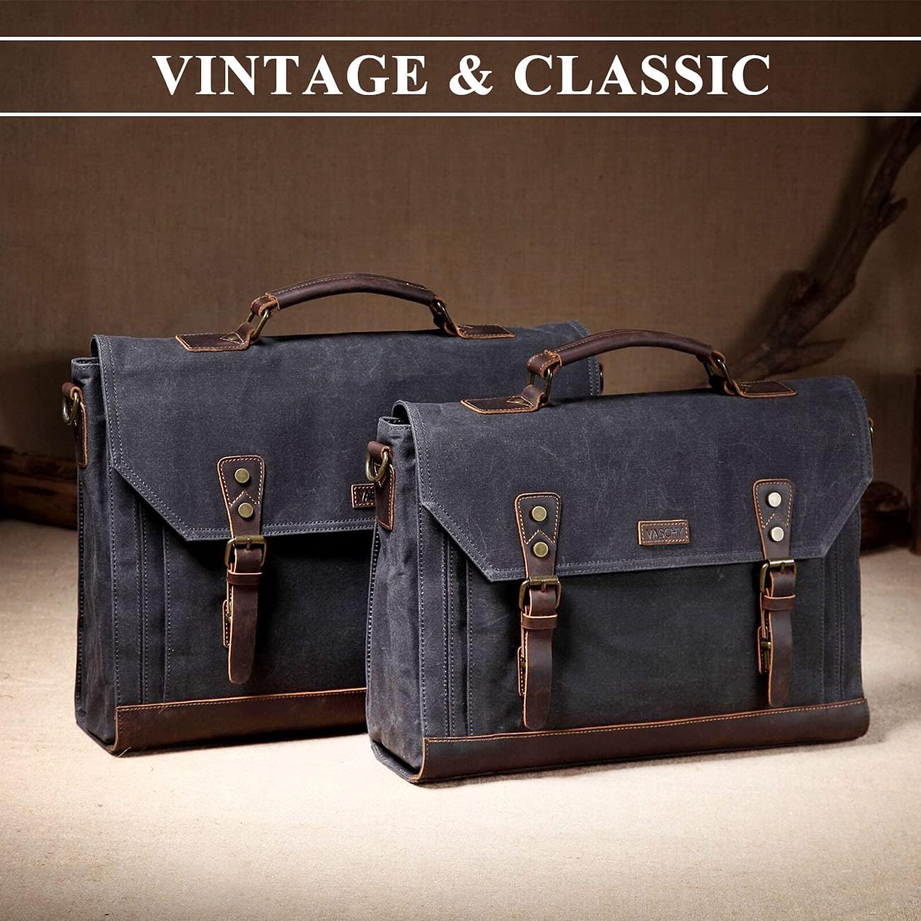 Messenger Bag for Men,Vintage Canvas Leather Canvas Laptop Satchel Shoulder Bag Business Briefcase - Image 8