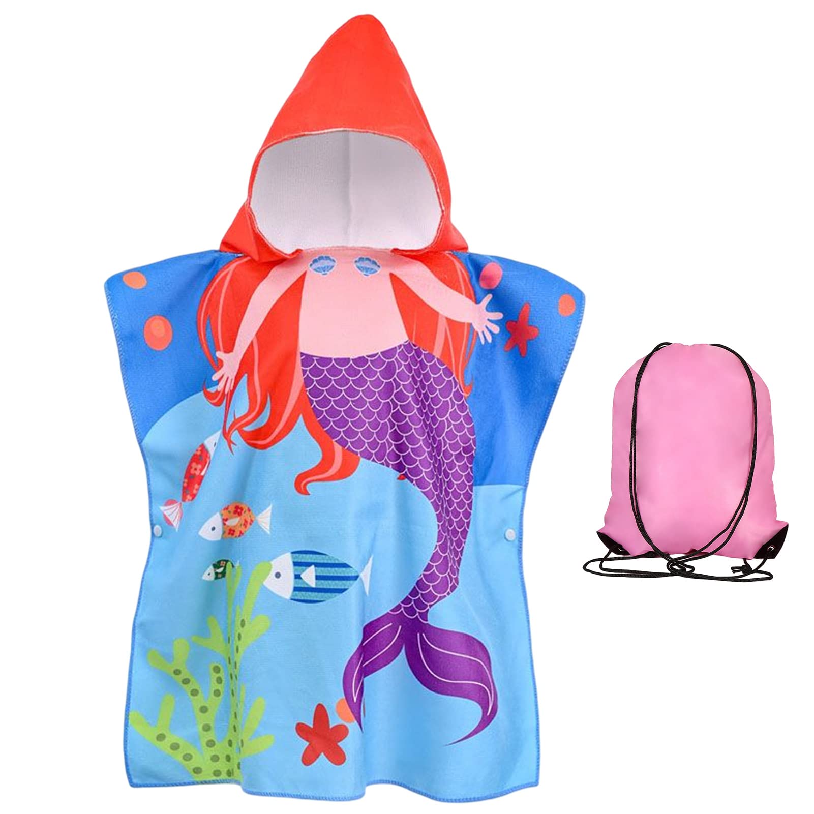 Amycute Amycute Toalla de Baño con Capucha de Niños, Toalla de Playa de Microfibra Poncho y Bolsas, Albornoz de Dibujos Animados Toalla Piscina Toalla de Poncho para niñas y niños