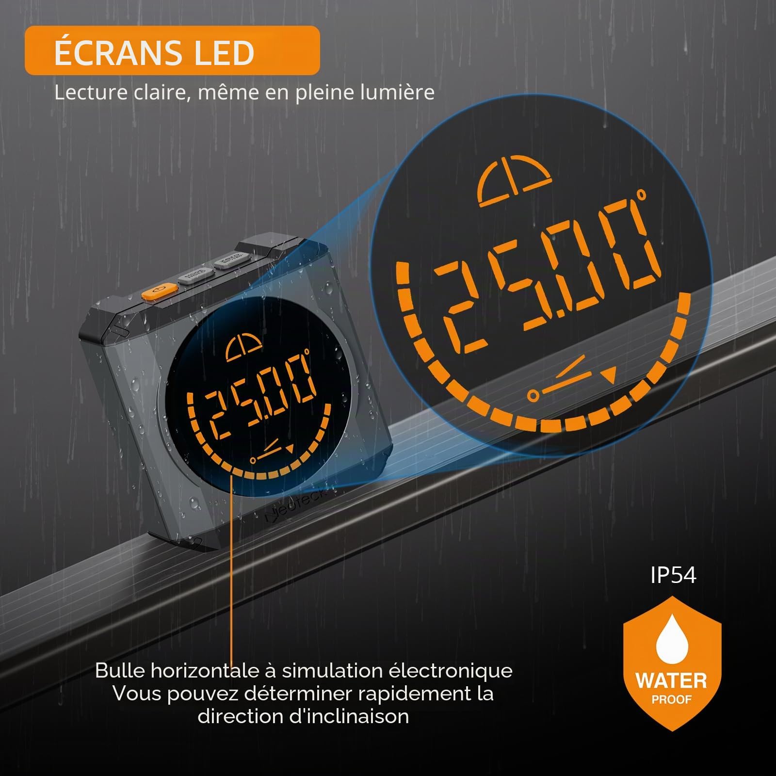 Neoteck Inclinomètre Numérique LED Rechargeable Goniomètre Haute Précision ±0,1° Rapporteur d'Angle Niveau Digital Base Magnétique Puissante Mesure d'Angle 4 Modes IP54 pour Menuiserie BTP Auto Noir