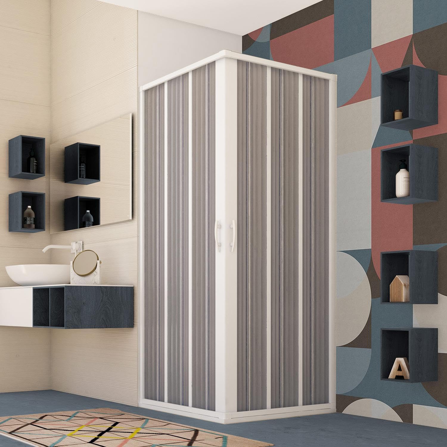 Mampara de ducha Flex plegable angular, 80 x 80 x 185 cm, reducible