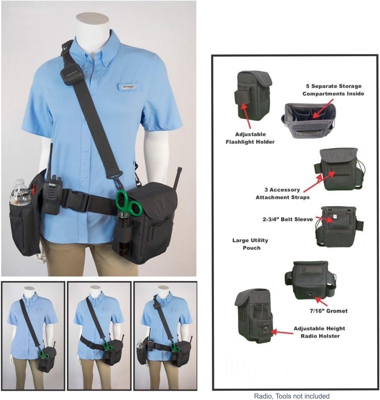RTP-401P Nylon Radio Shoulder Holster Tool Pouch Radio Strap Universal Adjustable Radio Pouch 12 Separate Pouches to Help Carry Essential Tools Plus a Two-Way Radio RTP-401P Made in USA