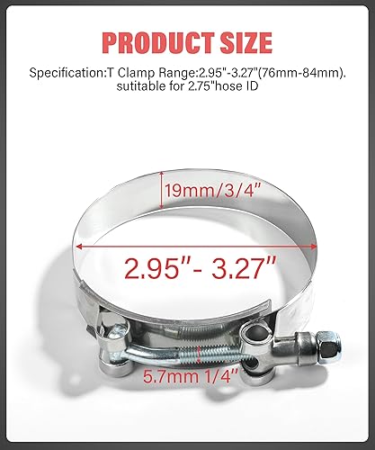 Miniatura 8 de 4 abrazaderas de manguera con pernos en T, abrazaderas de tubo intercooler de acero inoxidable, abrazaderas de tubo turbo, abrazadera de manguera