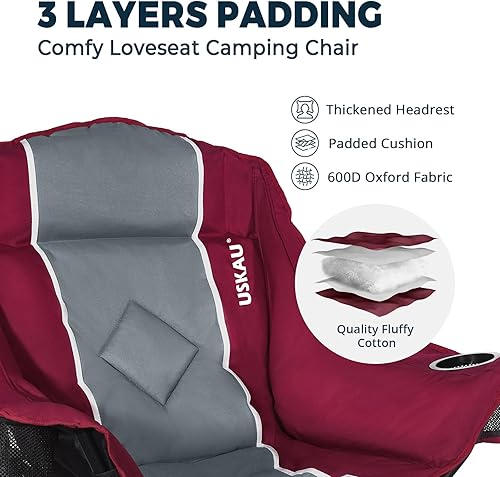 Miniatura 5 de Silla de camping con reposapiés extraíble, silla de exterior de gran tamaño con reposacabezas y portavasos, silla de césped de capacidad de 400