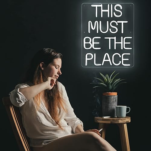 Miniatura 3 de Letreros de neón con texto en inglés This Must Be The Place para decoración de pared, letrero de neón grande con luz para boda, bar, oficina,