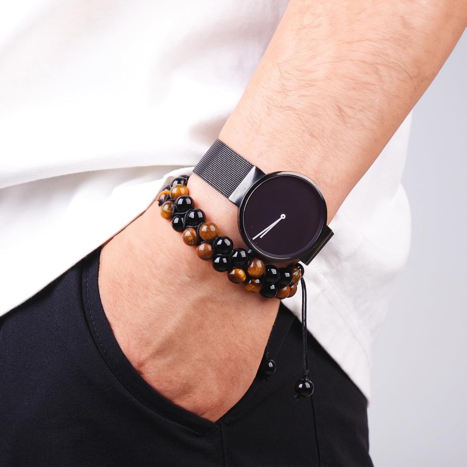 Handmade Double Protection Bracelet - Men & Women's Crystal Bracelet with Tiger Eye, Hematite - 8mm Natural Stone Beads Bring Good Luck, Prosperity, Happiness - Image 4