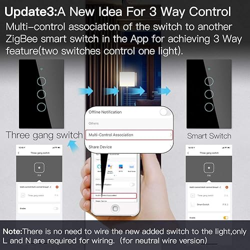 Miniatura 20 de MOES ZigBee Smart Touch Wall Light Switch,Requires Tuya ZigBee Hub,No Neutral Wire/N+L Wiring,No Capacitor,Smart Life Tuya 2/3 Way Remote Control