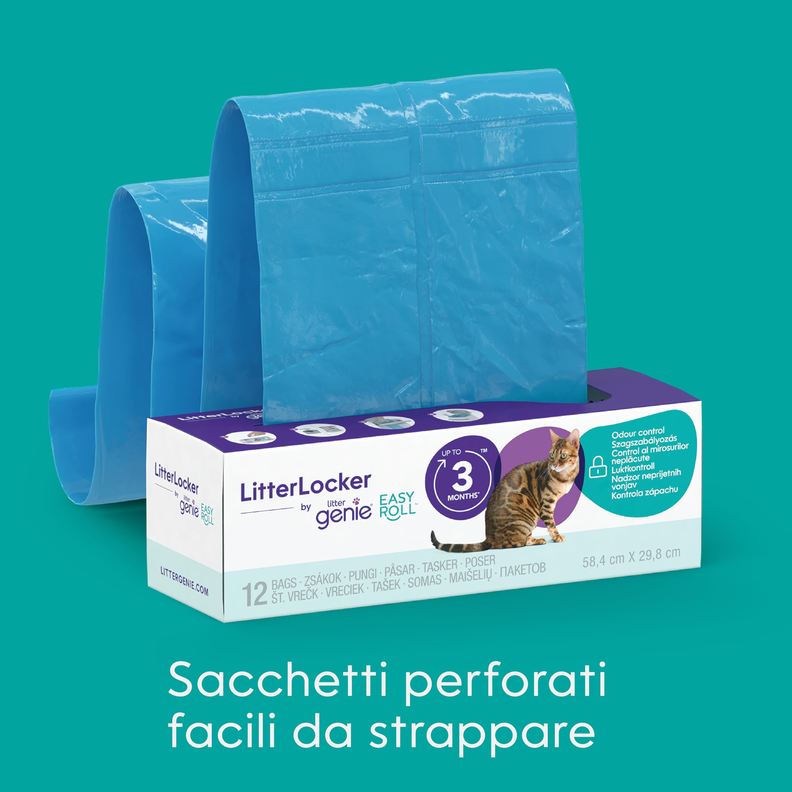 Litter Genie Easy Roll Secchio, sistema di smaltimento della lettiera per gatti, controllo degli odori definitivo, pulizia senza sforzo, include 1 ricarica con 12 sacchetti (3 mesi)