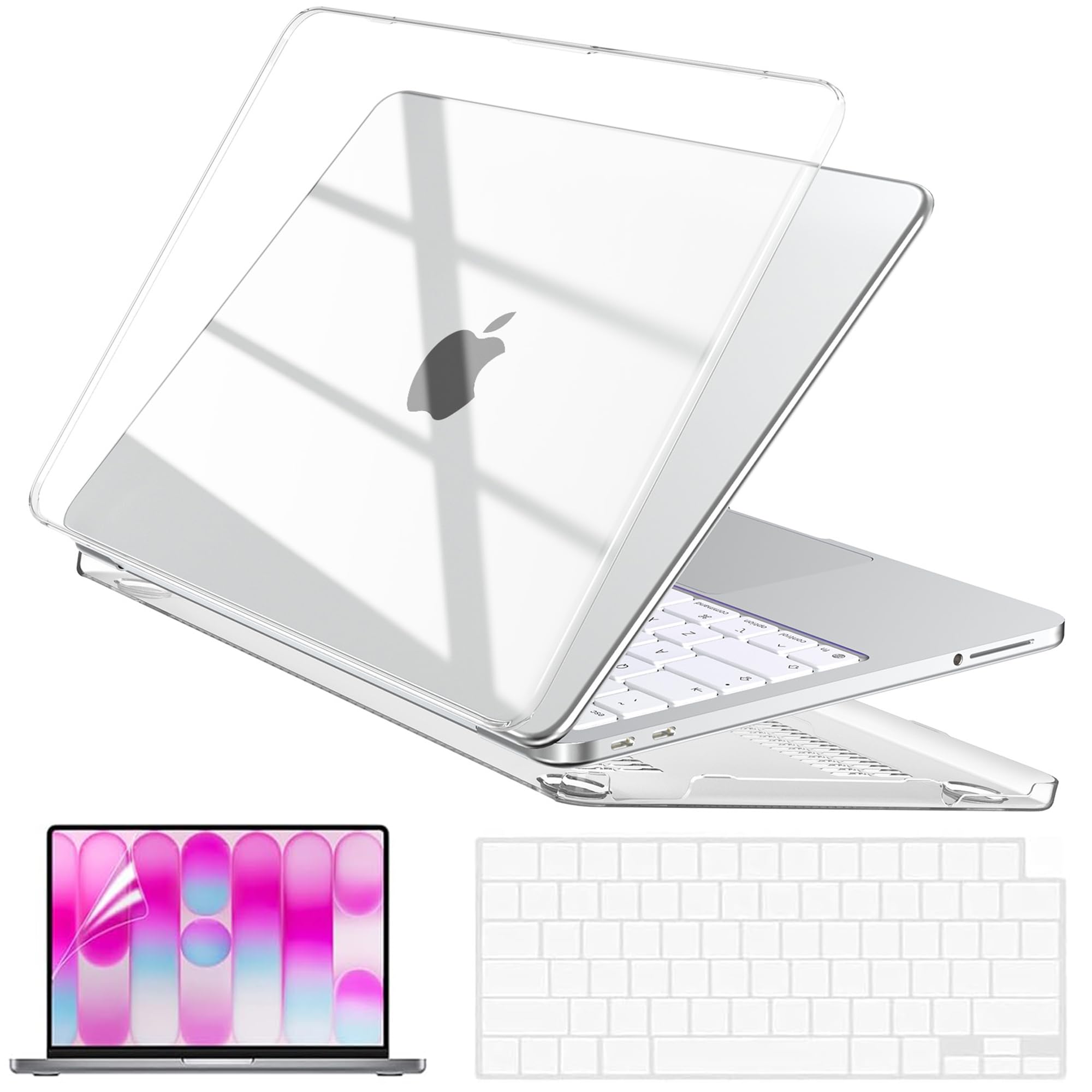 EooCoo Clear Case for Apple MacBook Neo Cover 13 inch 2026 A18 Pro A3404 | Compatible for Mac Neo 13" Plastic Snap-on Hard Shell Sleeve, Keyboard Skin, Screen Protector, Bright Laptop Skin Accessories