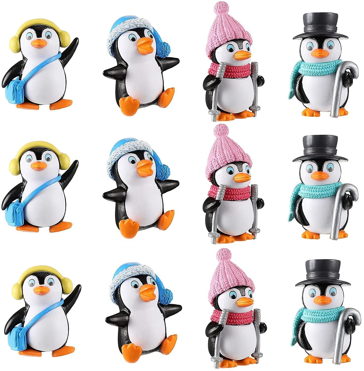 16 Pcs Kawaii Animal Penguin Characters Mini Figure Playset Cute Penguin Cake Topper For Christmas Birthday Gift Desk Decoration