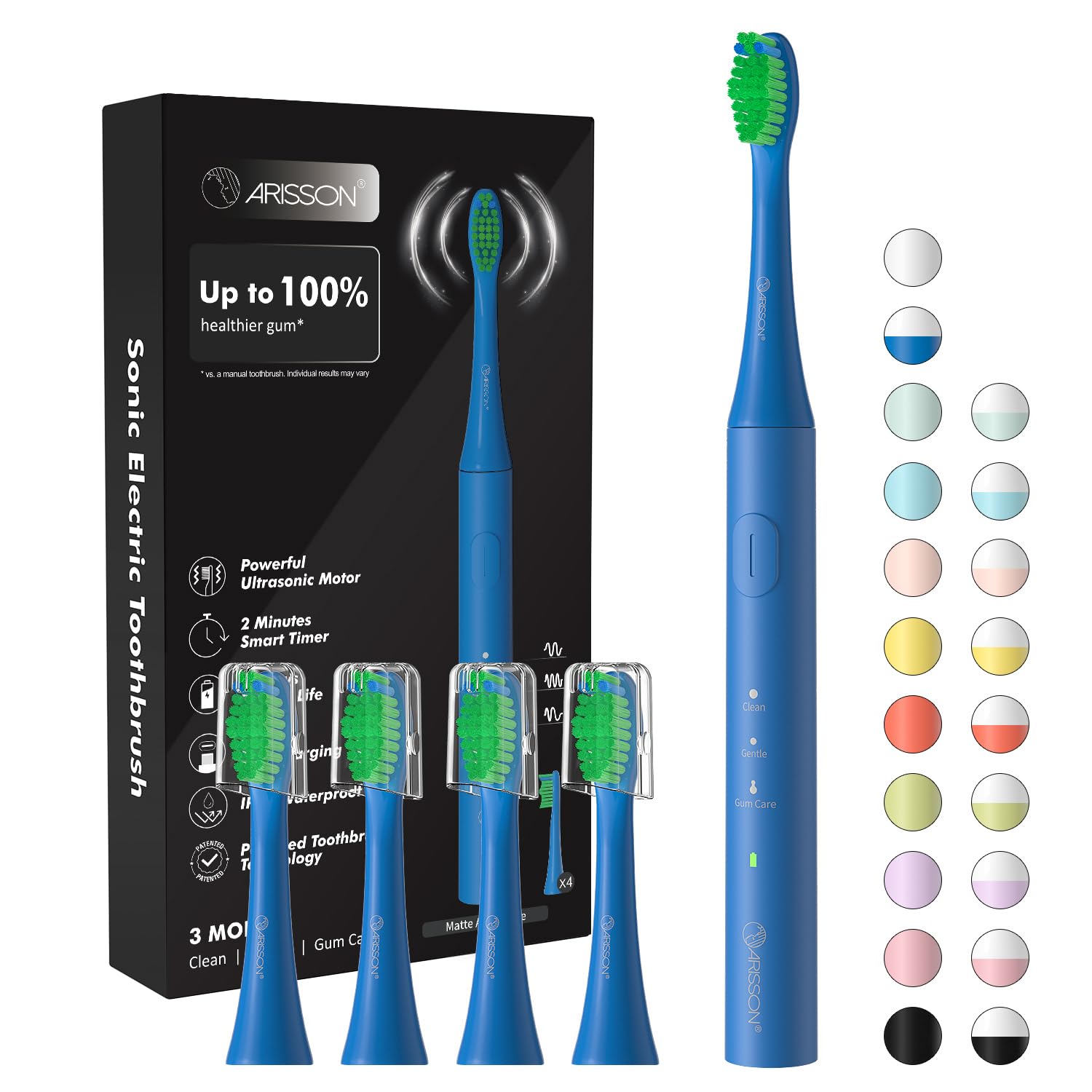 ARISSON Electric Toothbrush for Adults, Travel Sonic Toothbrush with 4 Replacement Heads, Ultra Clean Rechargeable Toothbrush Portable Smarter Brushing, Baby Pink