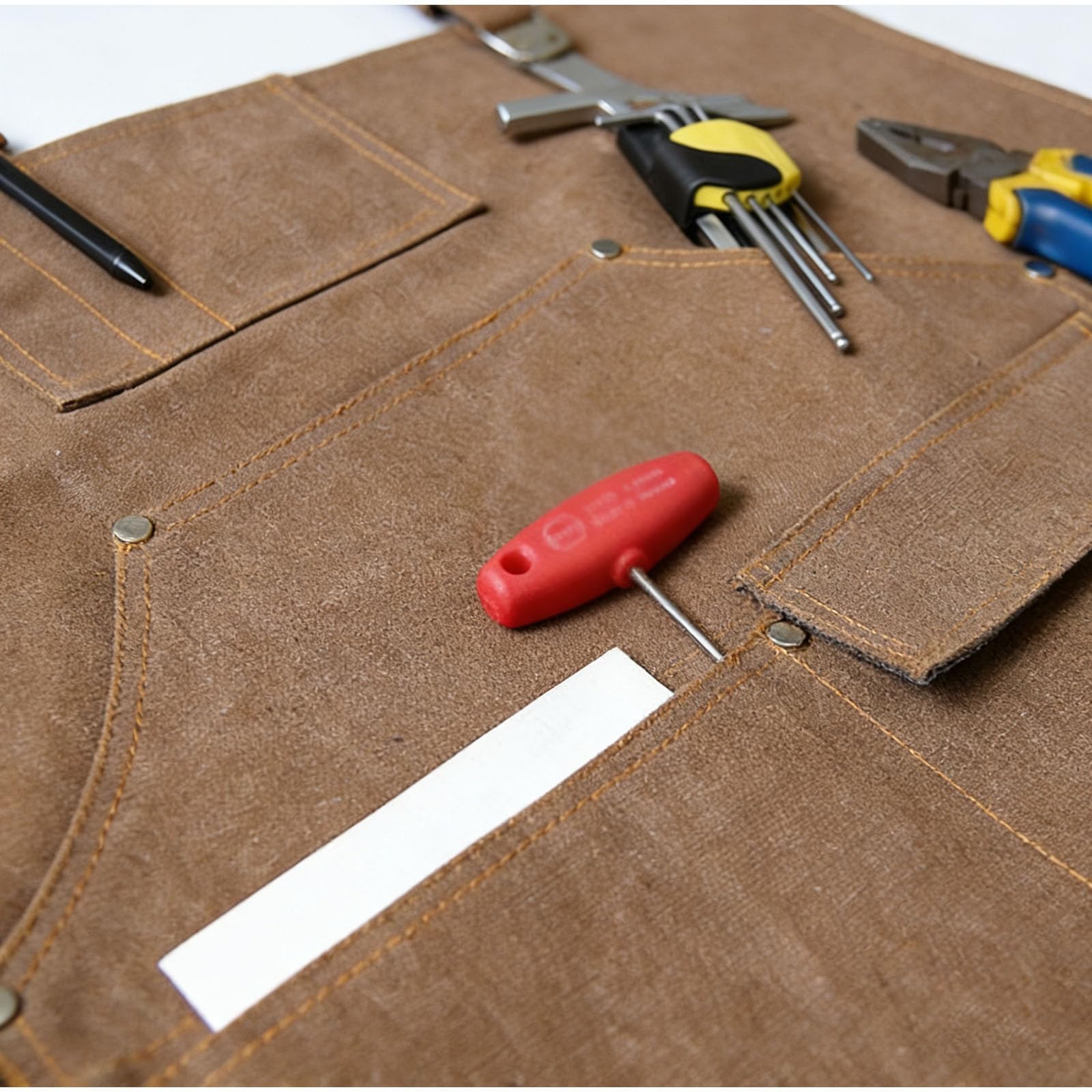 Delantal De Trabajo Ajustable con Bolsillos para Hombres Y Mujeres, Delantal para Carpintería, Jardinería, Reparaciones, Barbacoa, Pintura, BricolajeBrown,1