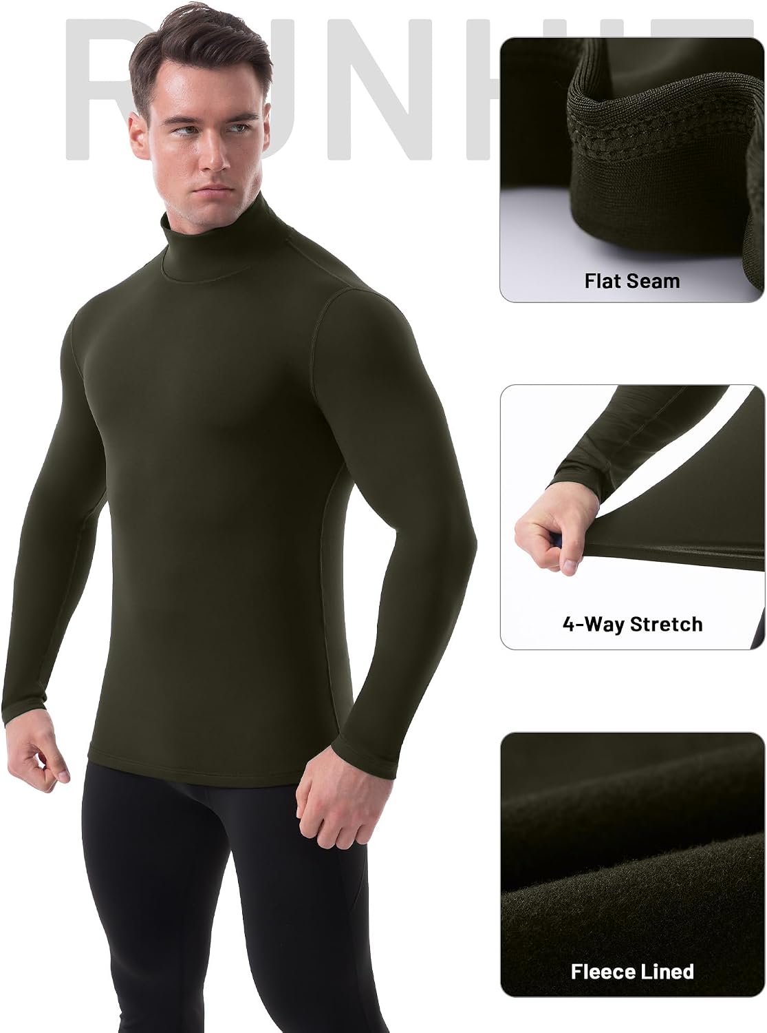 Runhit Men's Thermal Compression Shirts Mock Turtleneck Long Sleeve Undershirt Fleece Lined Athletic Workout Base Layers