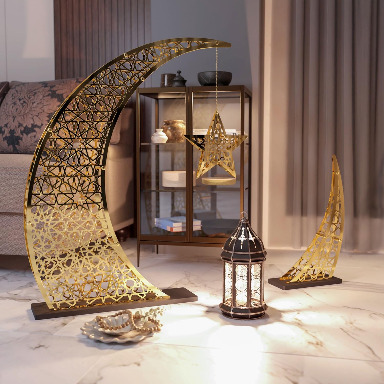 Ramadan Crescent Moon Decor Islamic Home Decoration for Eid Muslim Gifts (Shiny Gold, 54x40 inches | 137x102 cm)