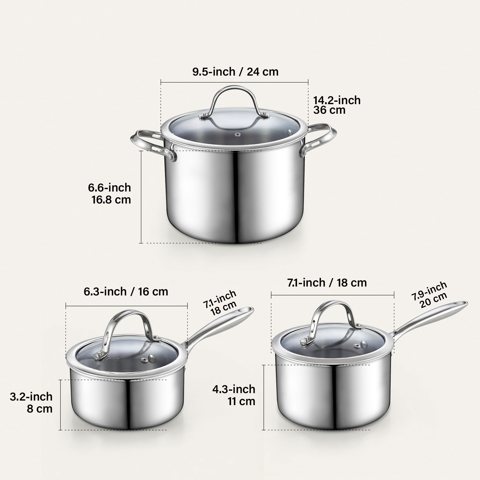 Cooks Standard Juego de ollas y sartenes de acero inoxidable, juego de utensilios de cocina recubiertos de varias capas, juego de 6 piezas, juego de cocina de inducción, color plateado