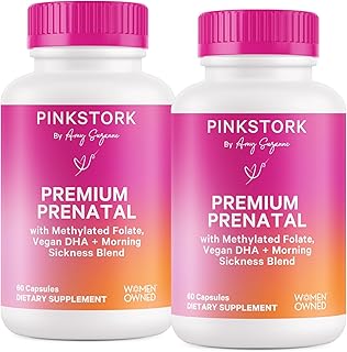 Pink Stork Premium Prenatal Vitamin for Women - Multivitamin & Probiotics - Morning Sickness, Digestion, & Energy - Folate, B6, & Iron - 60 Capsules - 2 Pack