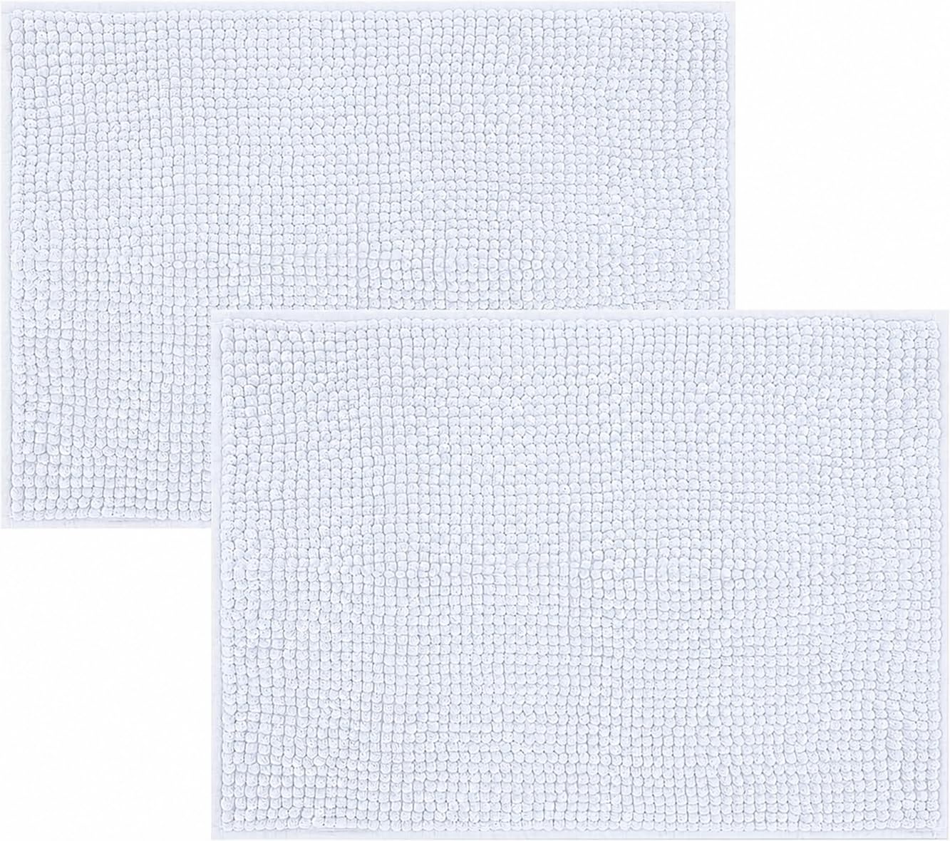 Hafaa White Bath Mat Non Slip Anti Mould – (2 Pack) 40x60 cm Chenille Bathroom Mat