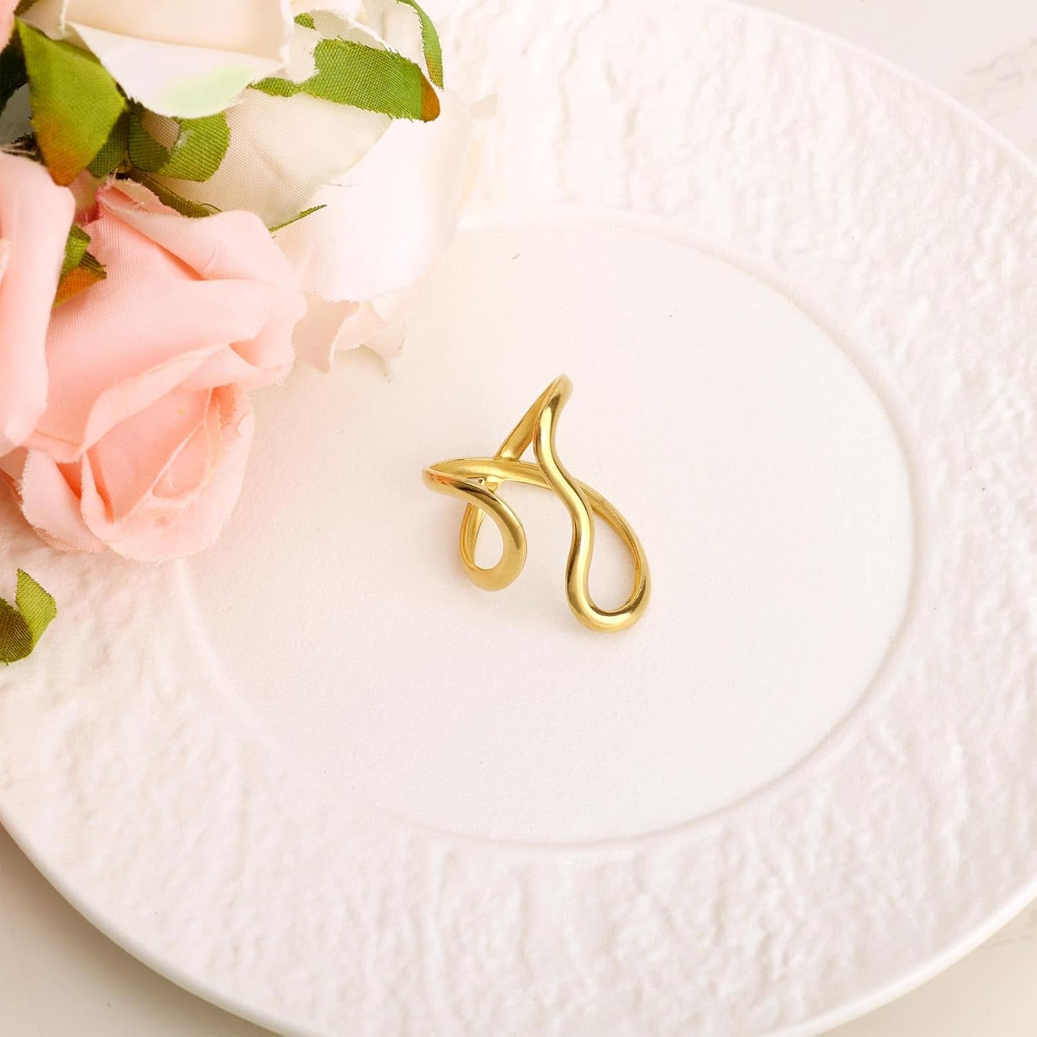 Chunky Ring for Women, Stainless Steel Irregular Wave Thumb Ring Adjustable Non-Tarnish Statement Chunky Jewelry Gift (Gold) - Image 4