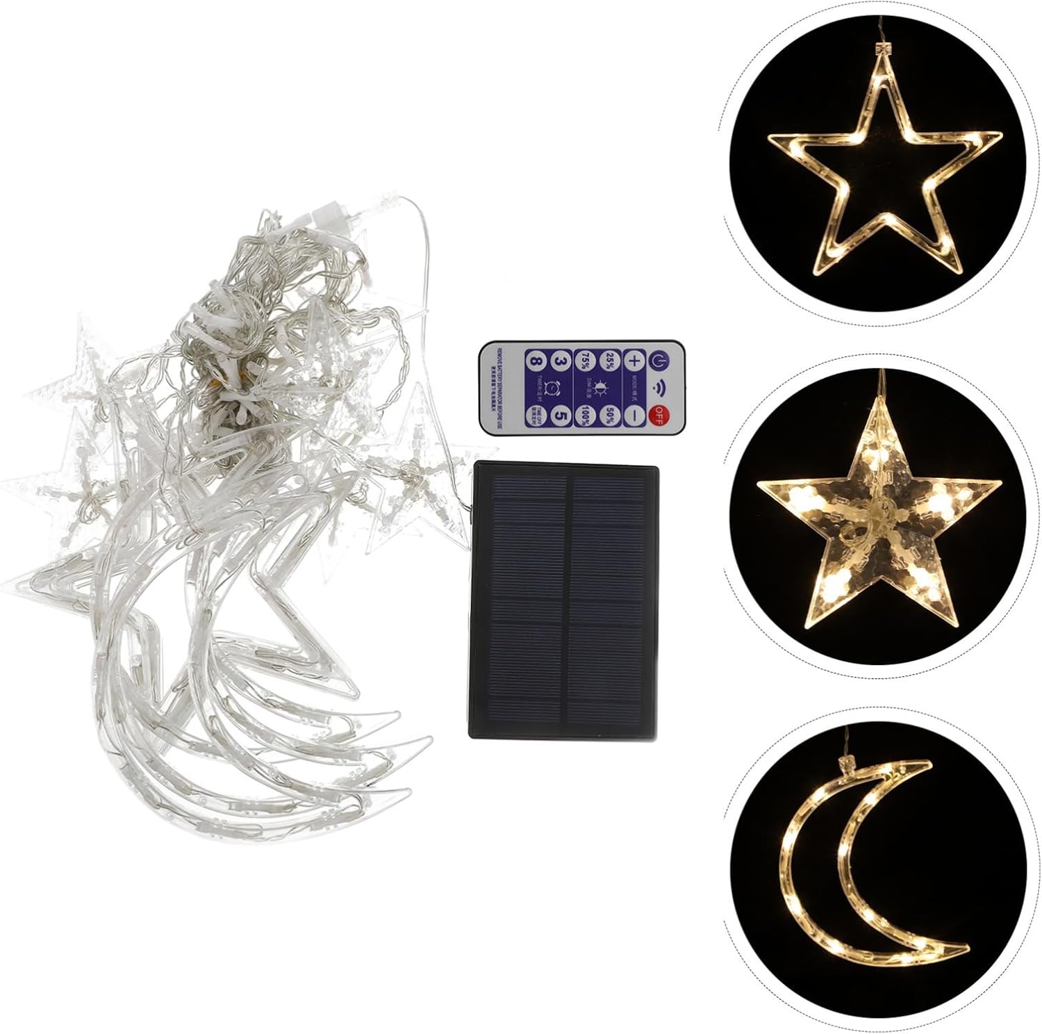 Cabilock 1set Solar Led Moon and Star Light String Outdoor Decoration for Garden and Party Create Festive Atmosphere Solar-Powered String Lights