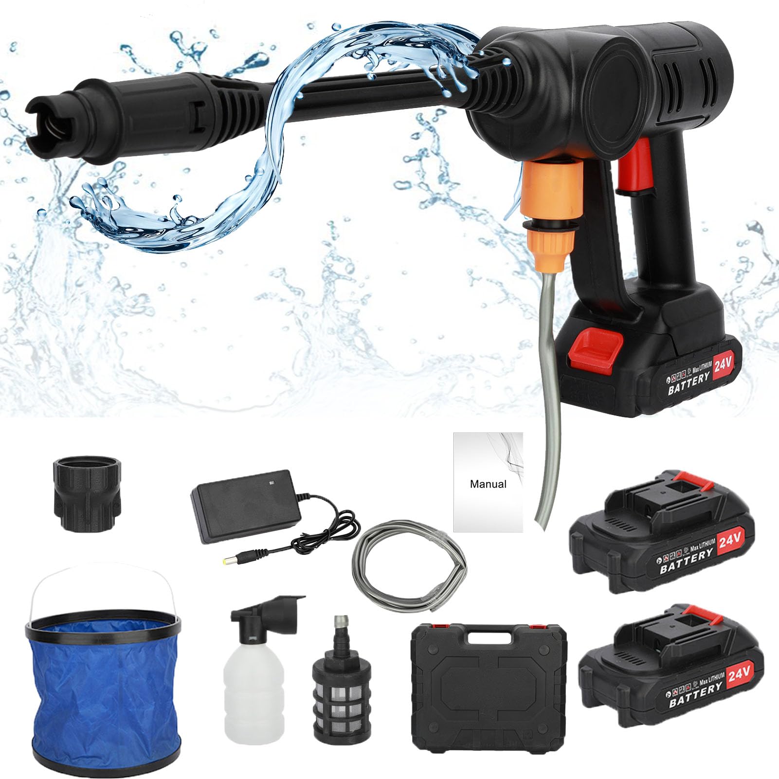 Cordless Power Pressure Washer,2023 High Pressure 21V Electric Handheld Spray Washer with Bucket Water Pipe [2 Batteries 1 Charger] for Garden,Car,Home,Floor,Windows Car Washing Machine