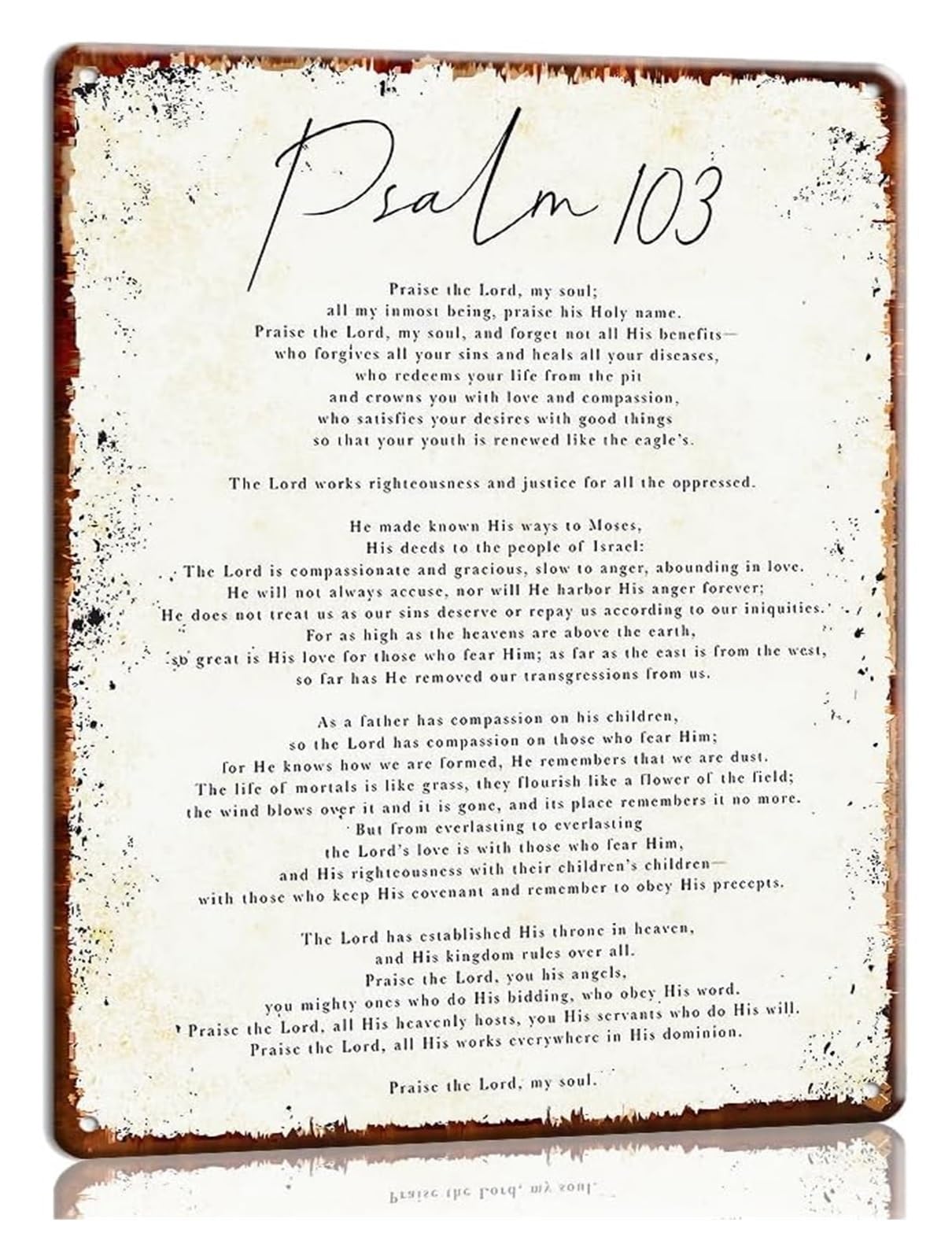 BYLSAGWHT Scripture Metal Sign Psalm 103 Bless the Lord O My Soul Inspirational Words Vintage Typography Motif Tin Plaque for Study Office 8 X 12 inch