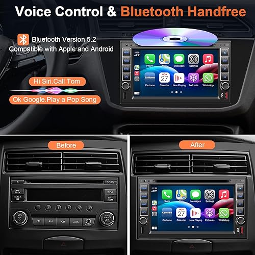 Miniatura 3 de Radio estéreo de coche doble DIN con reproductor de CDDVD, control de voz Carplay y Android Auto, audio de coche de 7 pulgadas con pantalla táctil