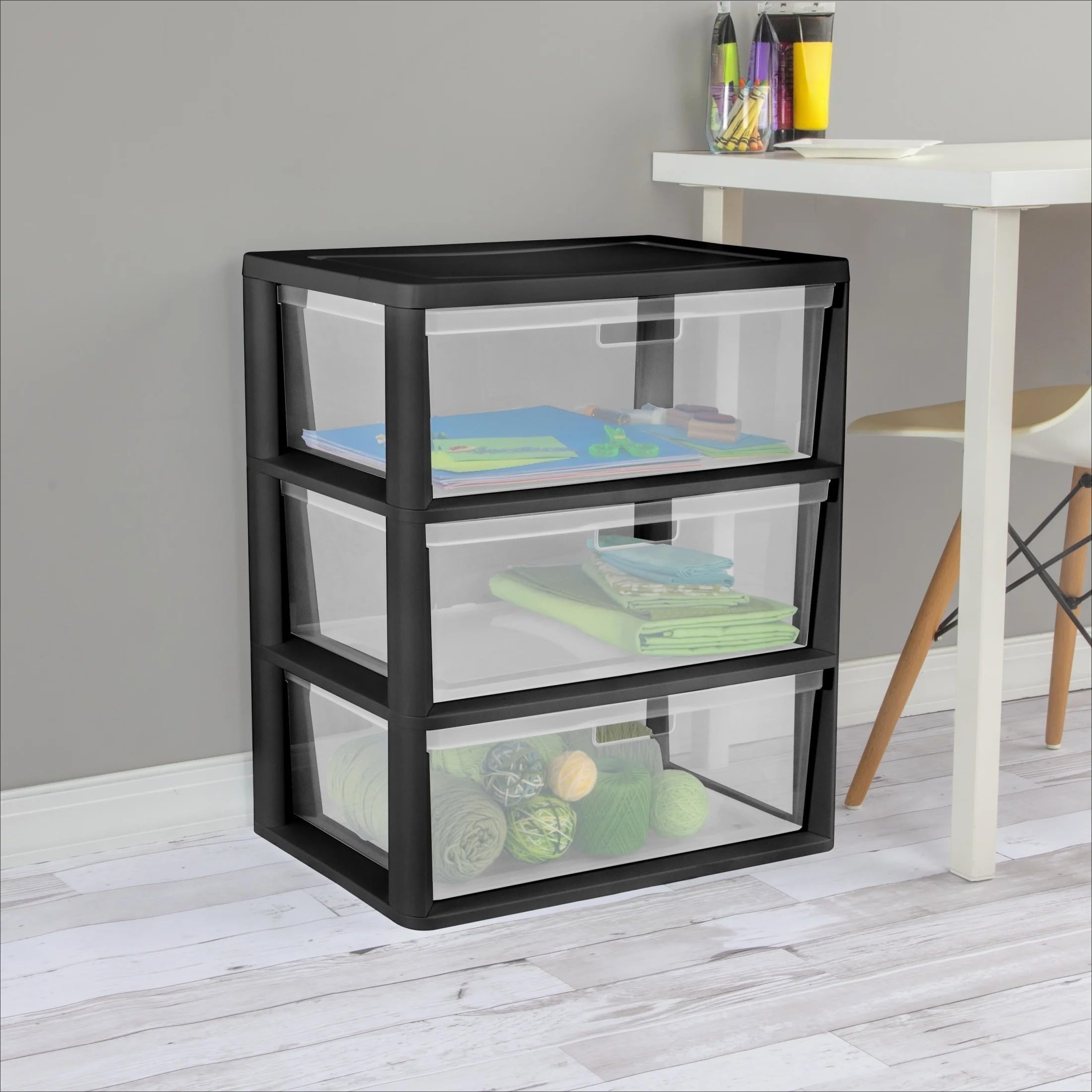 black 3 drawer dresser plastic 3 Drawer, Wide Plastic Storage Drawer Cart, Black/Natural Clear – IRIS USA main image 1