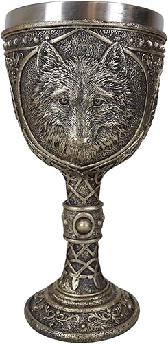Ebros Gift Tótem Spirit Wolf Grey Timberwolf Head - Copa de vino de cristal de cáliz para fiesta con acabado de bronce sintético